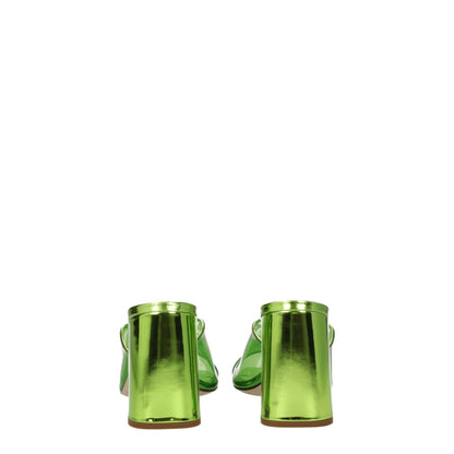 Back view of Miu Miu Green Plexiglass Platform Sandals with mid heels and open toe design.