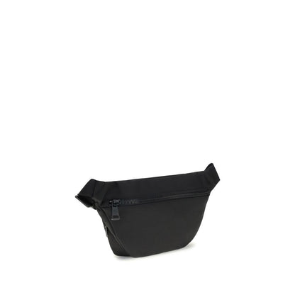 Moncler Black Nylon Clutch Bag with adjustable belt, leather trim, zippered closure, and metal logo for a refined look.