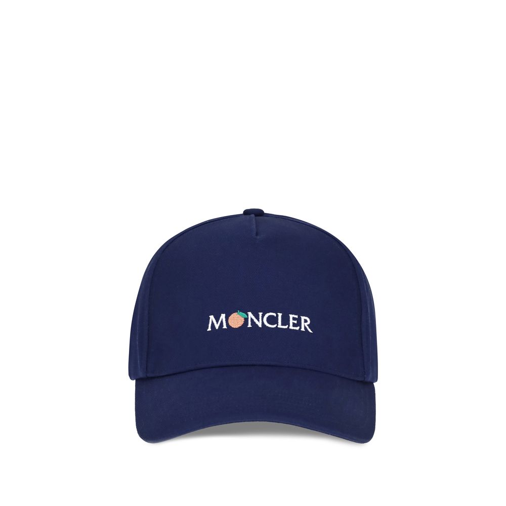 Moncler x Donald Glover Blue Cotton Cap (Baseball Hat) featuring creative logo reinterpretation, durable gabardine, essential AW25 accessory.