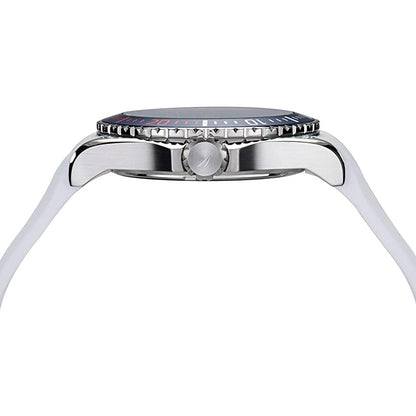 Side view of NAUTICA Mod. NAPCPS902 watch showcasing 46 mm case with quartz movement, water resistant up to 10 ATM, mineral dial material.