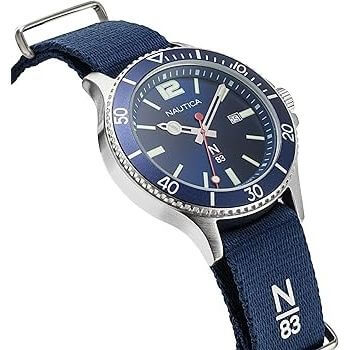 NAUTICA Mod. NAPABS904 quartz analog gent watch with blue bracelet and 43mm case, water resistant 5 ATM, official packaging included.