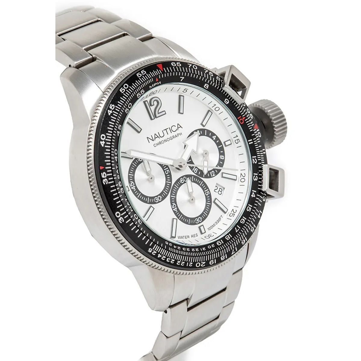 NAUTICA Mod. NAPBFCF04 quartz analog watch with multifunction design, 47mm case, mineral dial, and official bracelet packaging, water resistant 10 ATM.