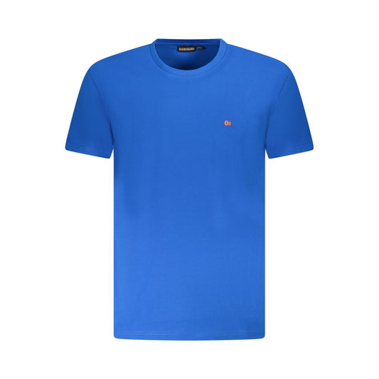 Napapijri Blue Cotton Men T-Shirt with crew neck and iconic logo, showcasing bold style in a suave blue shade.
