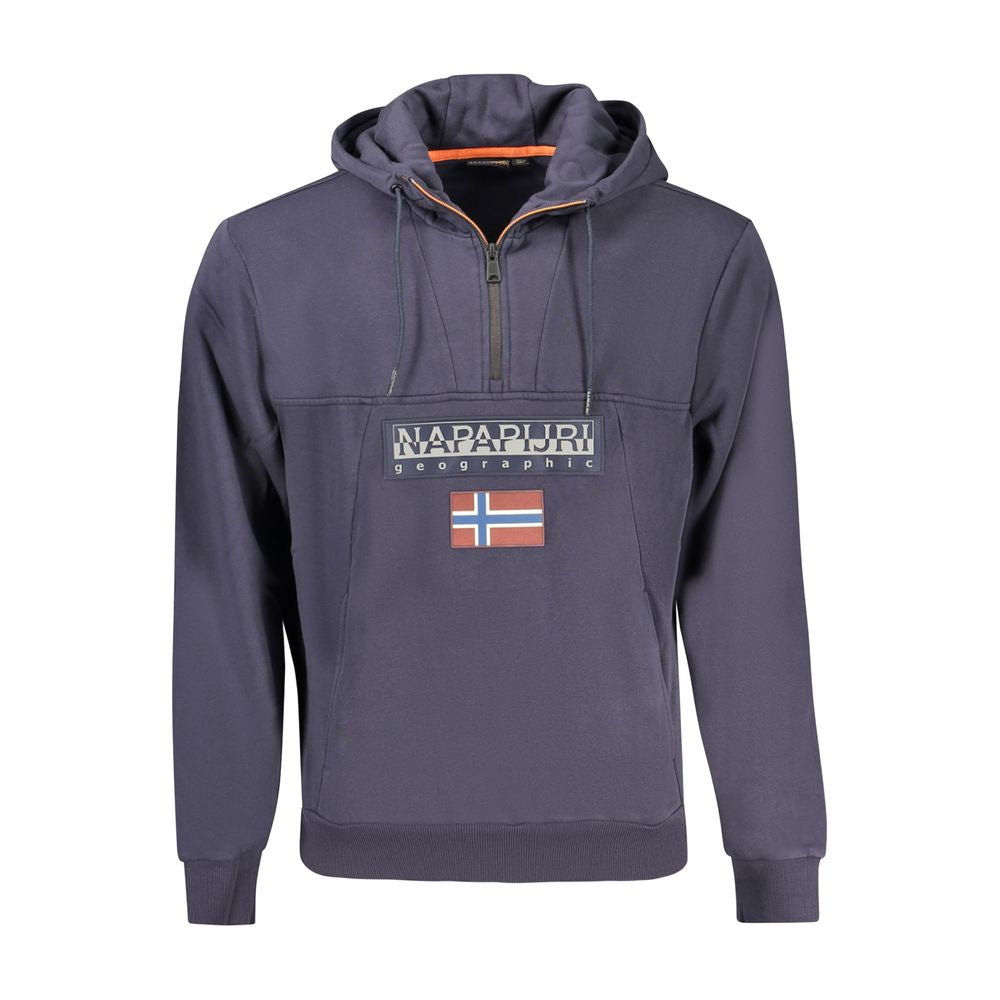 Napapijri Blue Organic Cotton Men Sweater with half-zip and branding