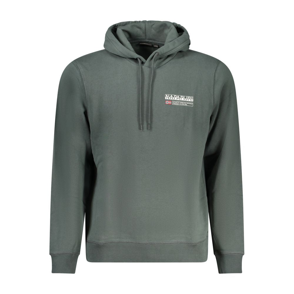 Napapijri Green Cotton Men Sweater with logo, long sleeves, and a bold print, combining comfort and style for a trendy wardrobe upgrade.