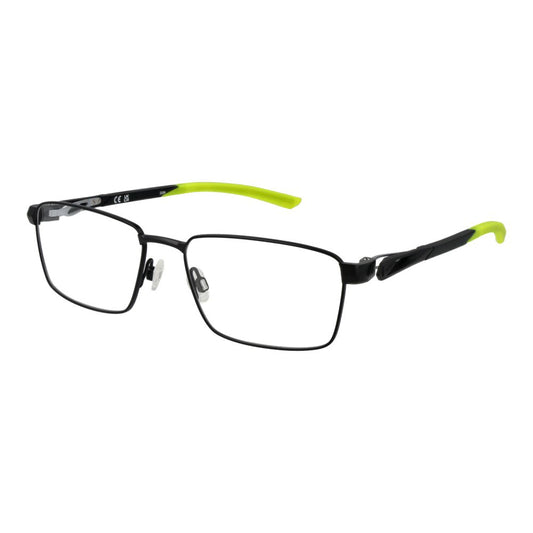 Nike Black Men Glasses Frame, full-rim metal rectangle style with plastic demo lenses, 54-17-140 dimensions, black color.