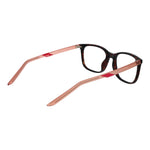 Nike Green Women Glasses Frame with brown full-rim stainless steel design, demo plastic lenses, rectangle shape.