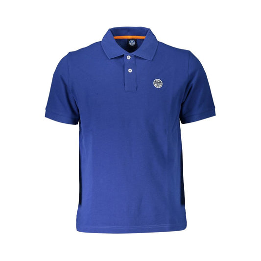 North Sails Blue Cotton Men Polo Shirt with logo, short sleeves, and classic design.