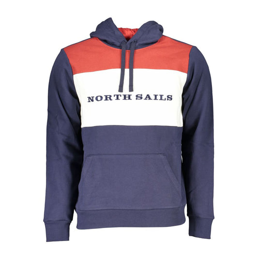 North Sails Blue Cotton Men Sweater with Hood featuring contrast details and embroidery.