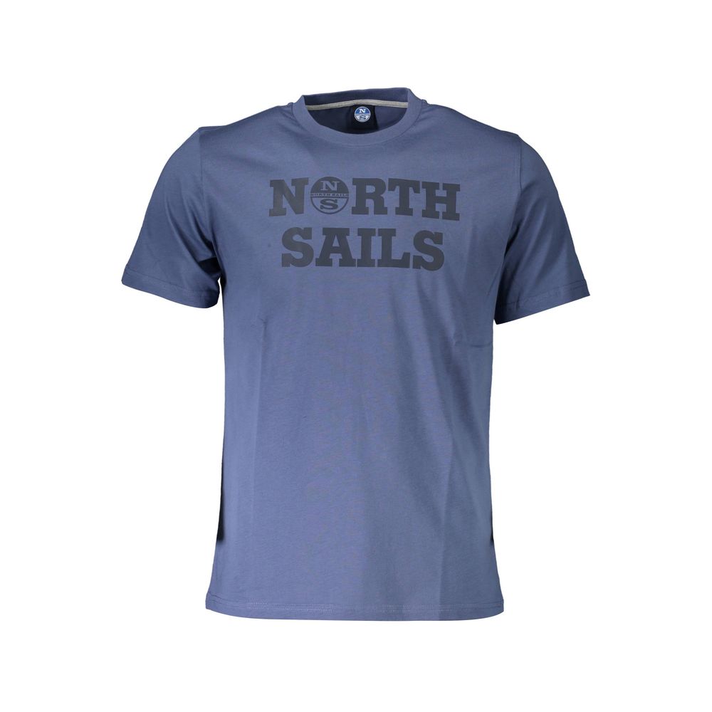North Sails Blue Cotton Men T-Shirt with logo print on front, classic crew neck style, luxurious and comfortable fabric.