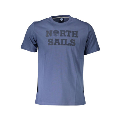 North Sails Blue Cotton Men T-Shirt with logo print on front, classic crew neck style, luxurious and comfortable fabric.