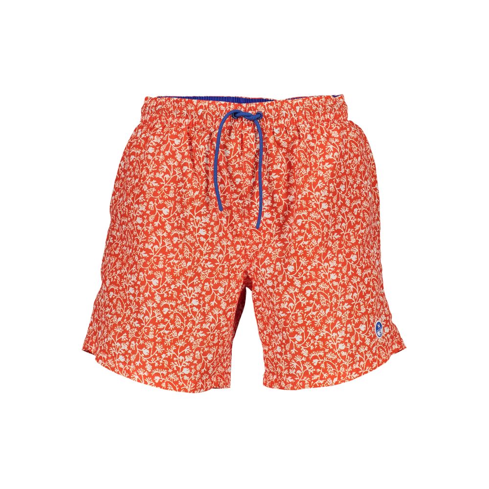 North Sails Red Polyester Swimwear striped swim boxer with elastic waist, contrasting details, pockets, and logo application.