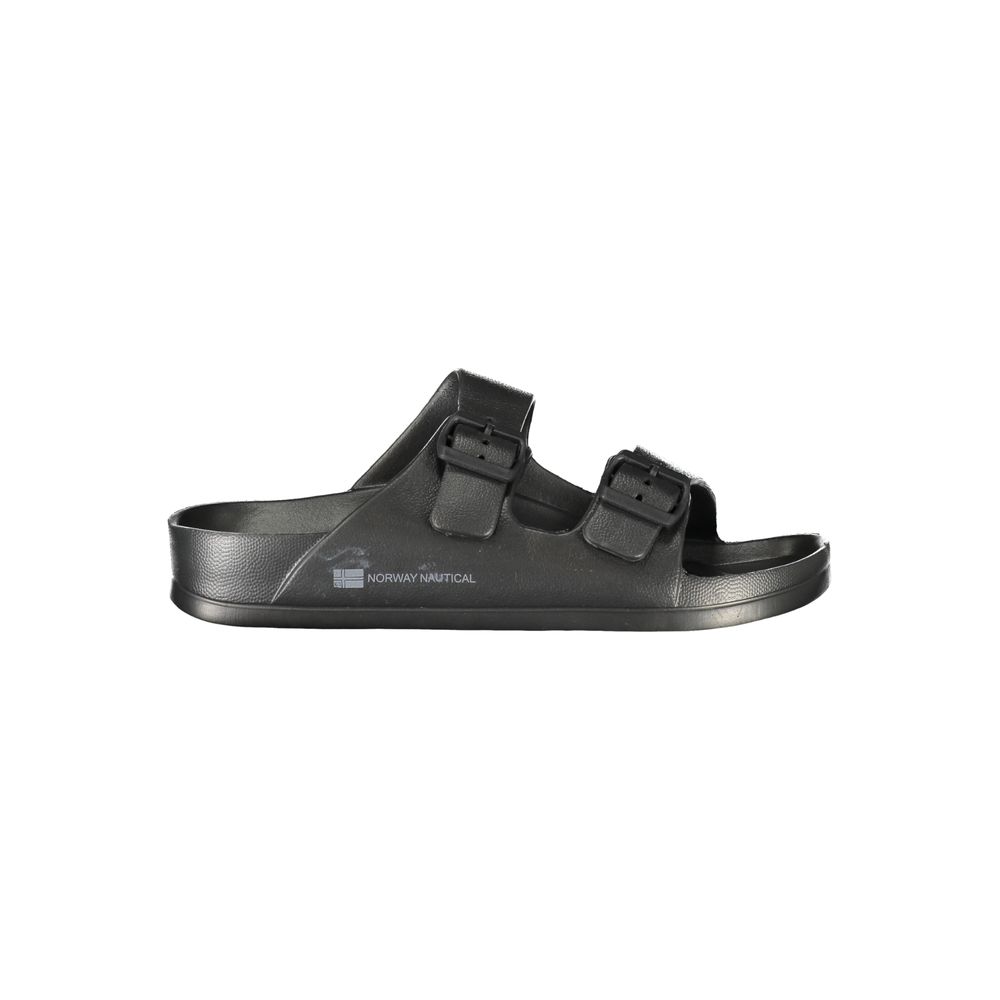 Norway 1963 Black Plastic Men Sandal with adjustable buckles and logo, showcasing luxury style and comfort for trend-forward fashion.