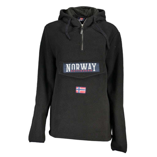 Norway 1963 Black Polyester Women Sweater with half-zip and logo design highlighting chic activewear style.