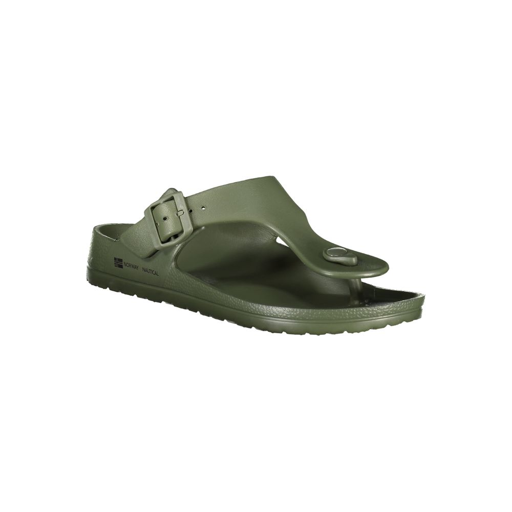 Norway 1963 Green Plastic Mens Sandal with adjustable buckle and logo, showcasing functionality and bold fashion in a daring green design.