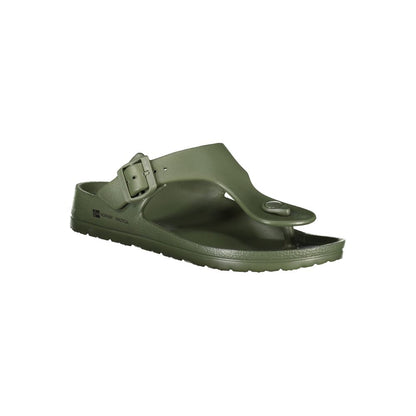 Norway 1963 Green Plastic Mens Sandal with adjustable buckle and logo, showcasing functionality and bold fashion in a daring green design.