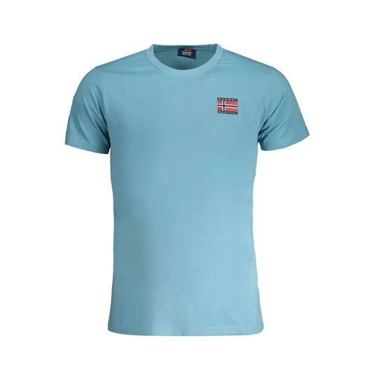 Norway 1963 Light Blue Cotton Men T-Shirt with short sleeves and crew neck, featuring bold print and iconic logo for casual sophistication.