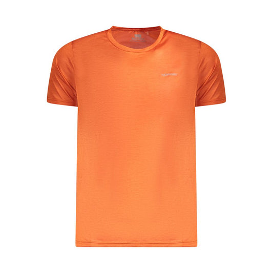 Norway 1963 Orange Polyester Men T-Shirt with crew neck and eco-conscious design, made from 100% recycled polyester for sustainability.