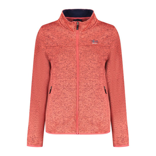 Norway 1963 Pink Polyester Women Sweater with long sleeves, zip pockets, contrasting details, embroidery, and logo.