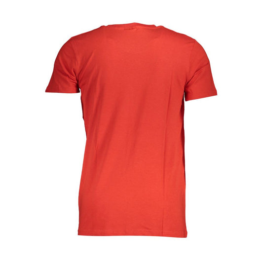 Back view of Norway 1963 Red Cotton Men T-Shirt showcasing sleek red design and crew neck style for contemporary fashion statement.