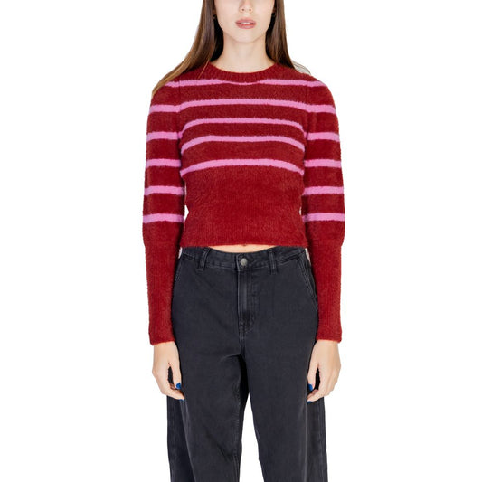 Only Red Nylon Sweater for women, fall/winter collection, made with 70% nylon and 30% acrylic, featuring bold stripes.