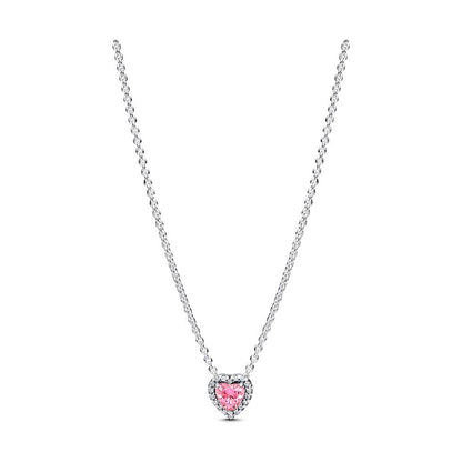 PANDORA JEWELRY Mod. 398425C02-45 featuring a pink heart pendant on silver necklace