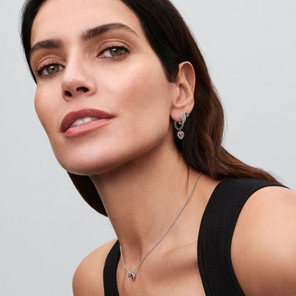 Woman wearing PANDORA JEWELRY Mod. 398425C02-45 necklace and earrings