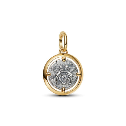 PANDORA JEWELRY Mod. 764088C01 elegant gold and silver circular pendant with intricate detailing.