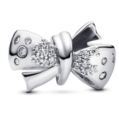 PANDORA JEWELRY Mod. 793442C01 charm for ladies, made from Silver 925, featuring elegant bow design, packaged in official box.