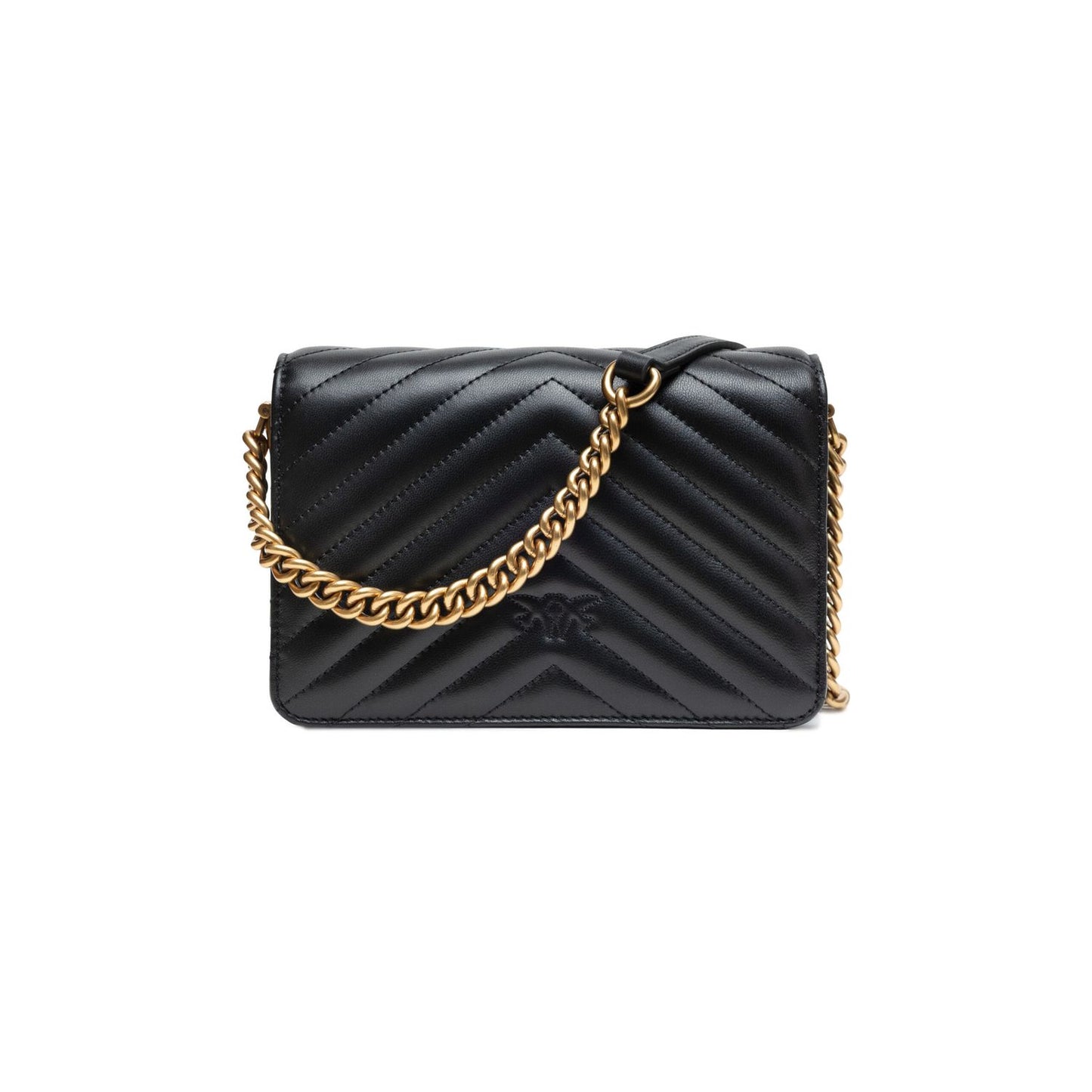 PINKO Black Leather Love Click Mini Shoulder Bag