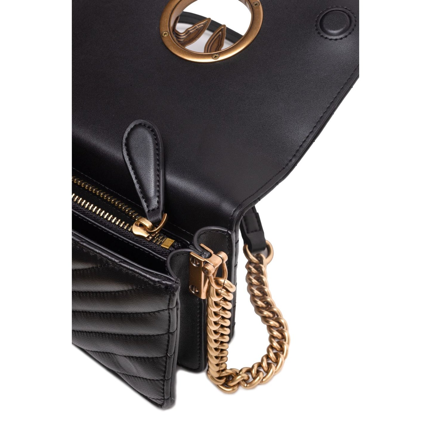 PINKO Black Leather Love Click Mini Shoulder Bag