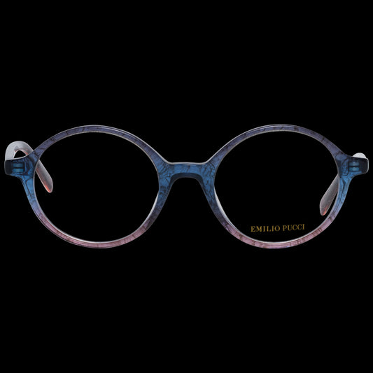 PUCCI MOD. EP5091 50092 lady eyewear in blue and pink frame on black background.