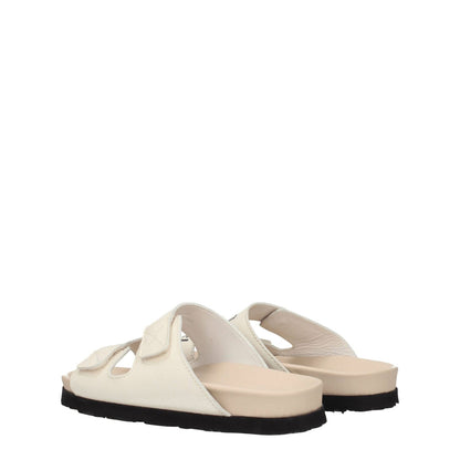 Palm Angels Beige Leather Flat Sandals with front logo and strap closure, featuring a casual style and open toe design.