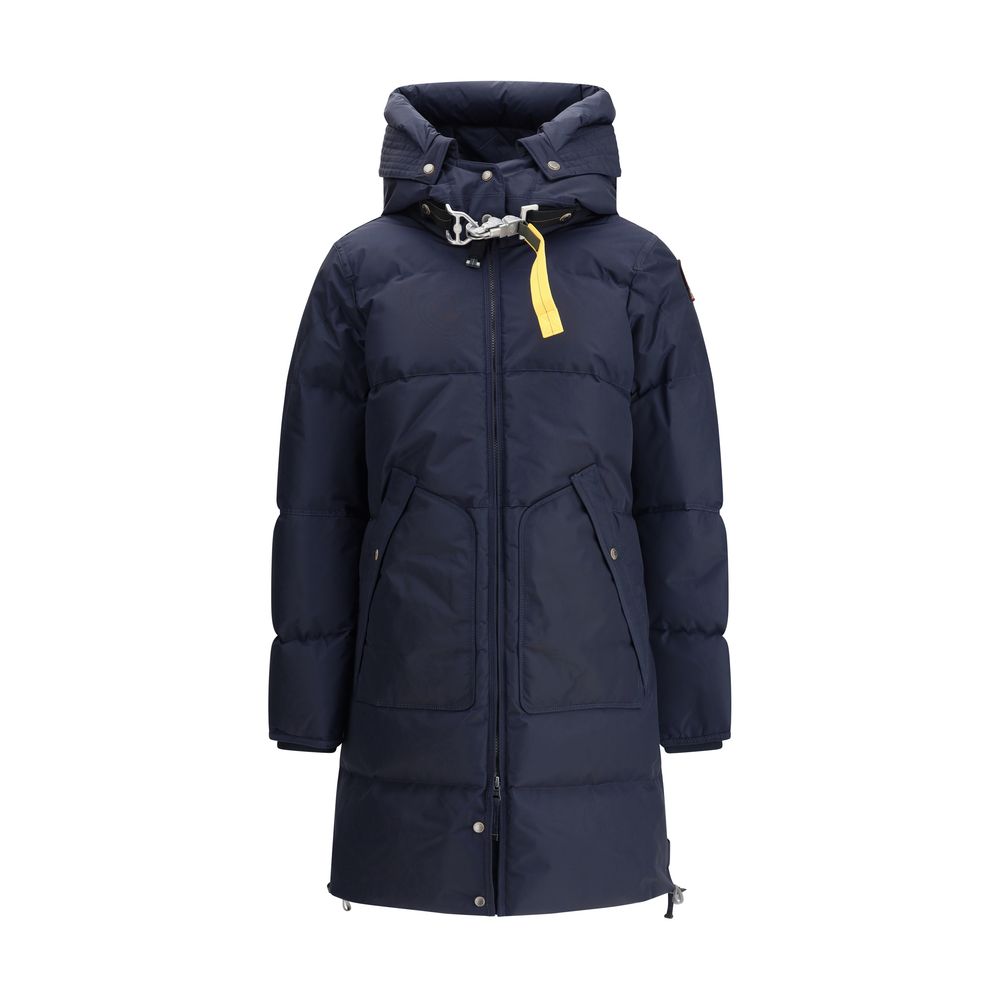 Parajumpers Blue Nylon Full-Length Jacket with double-slider zipper, drawstring hood, and button pockets for warmth and functionality.