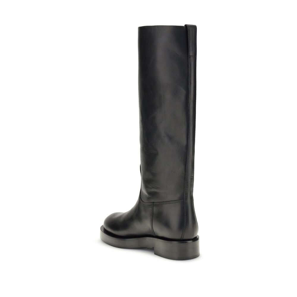 Paris Texas Black Leather Boots with block heel and round toe, crafted from soft leather for elegant and versatile style.