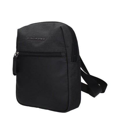 Piquadro Black Fabric Crossbody Bag, sleek design with front logo and adjustable shoulder strap, ideal for style and convenience.