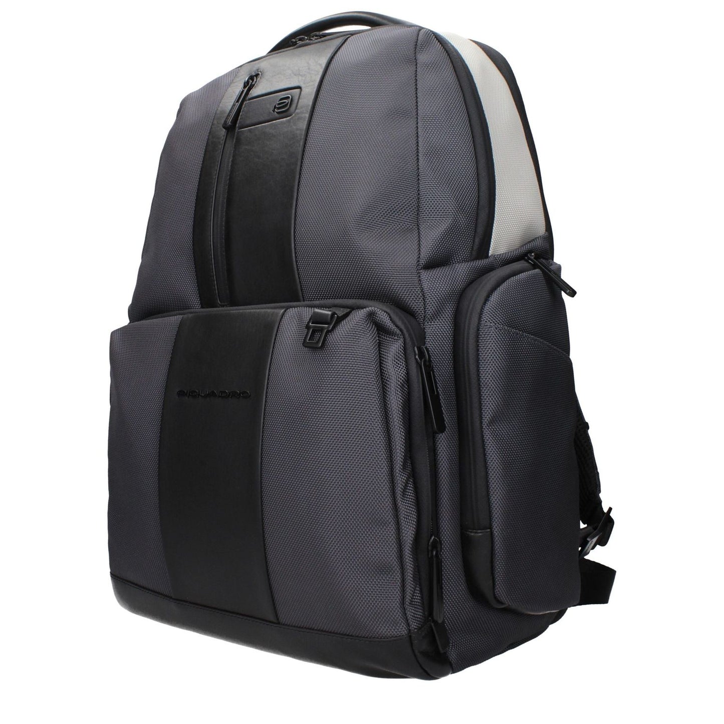 Piquadro Gray Nylon Backpack with adjustable straps, RFID, water resistance, and iPad/PC case. Model CA4532BR2SGRN, code F84159.