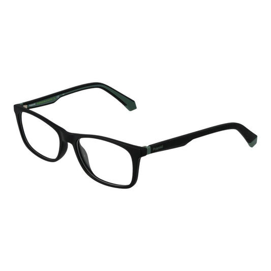Polaroid Black Men Glasses Frame full-rim rectangle with demo lenses, polyamide material, size 54-17-145.