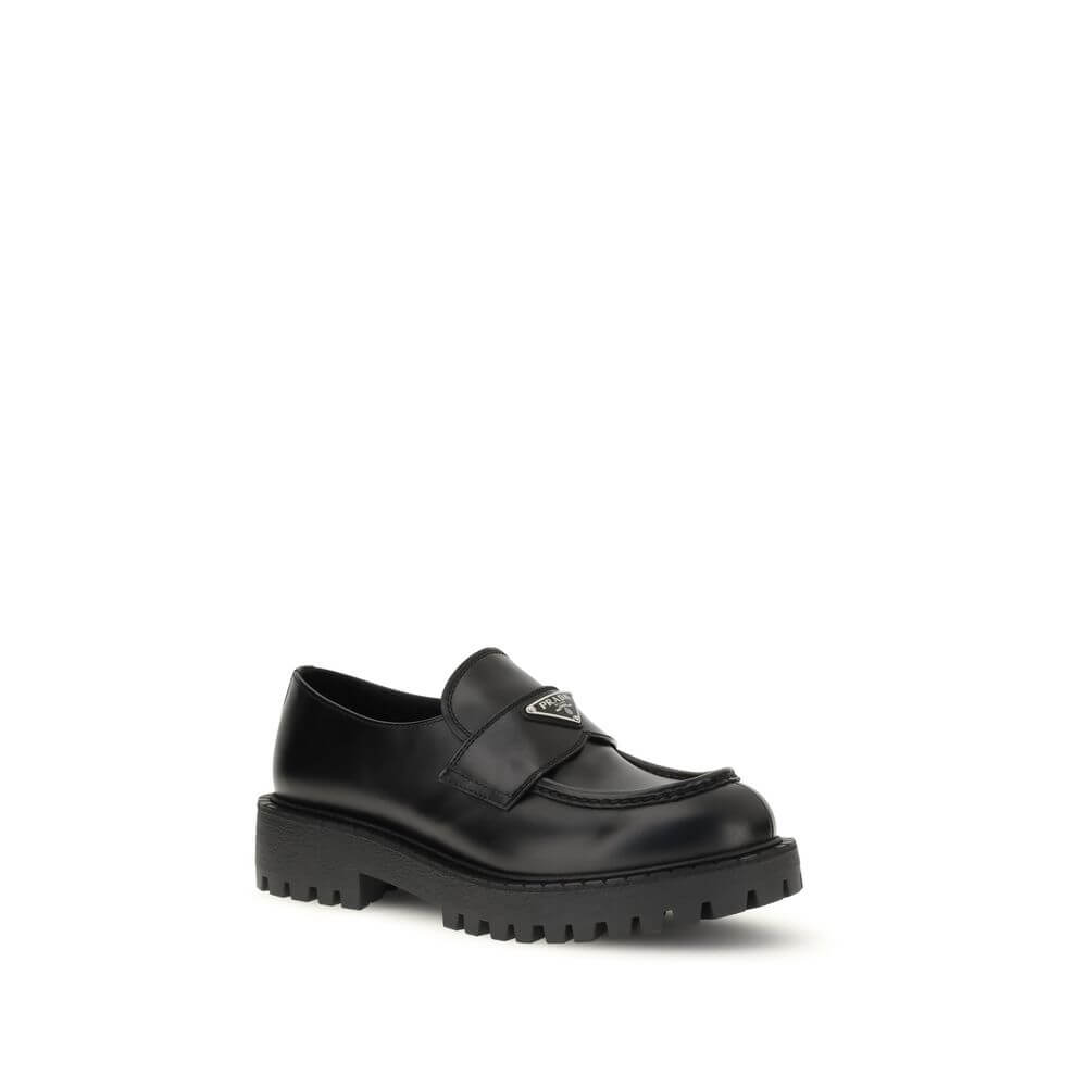 Prada Black Calf Leather Bos Taurus Slip-On Loafers