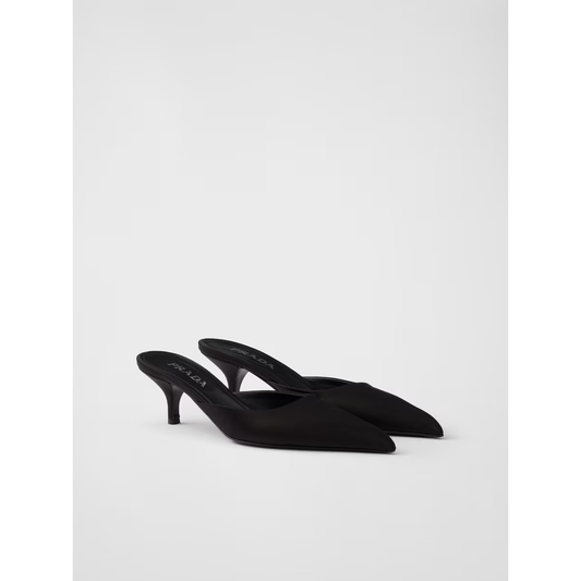 Prada Black Satin Sabot 1728,67466920096,Black,EU35/US5,New with tags,Prada,Pumps - Women - Shoes,Shoes,Women,Women - Shoes 1I975N_049_F0002_F_B055_35