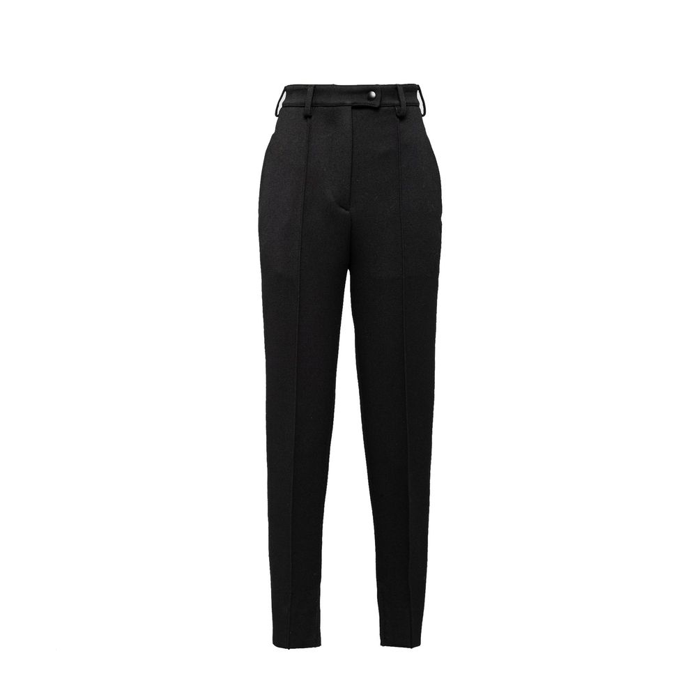 Women's high waist Prada Wool Pants with belt loops and side pockets, 100% virgin wool, size 38.