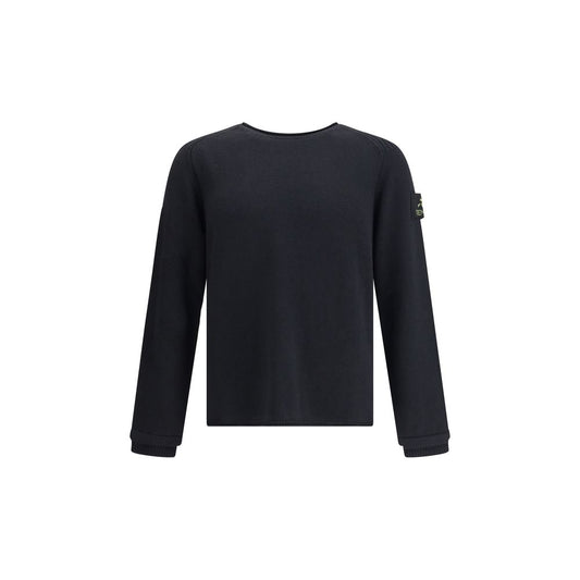 Premiata Black Merino Wool Sweatshirt with side logo patch, ribbed cuffs, offering comfort and thermoregulation for the AW25 season.