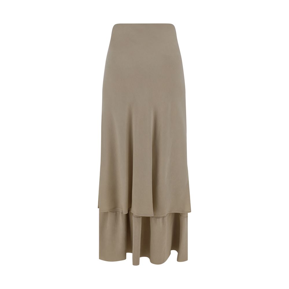 Quira Beige Silk Long Skirt