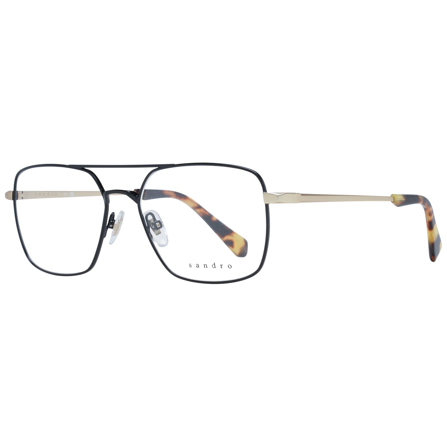 Luxury eyewear for gentlemen - SANDRO MOD. SD3003 55109 rectangular glasses with tortoiseshell temple tips.