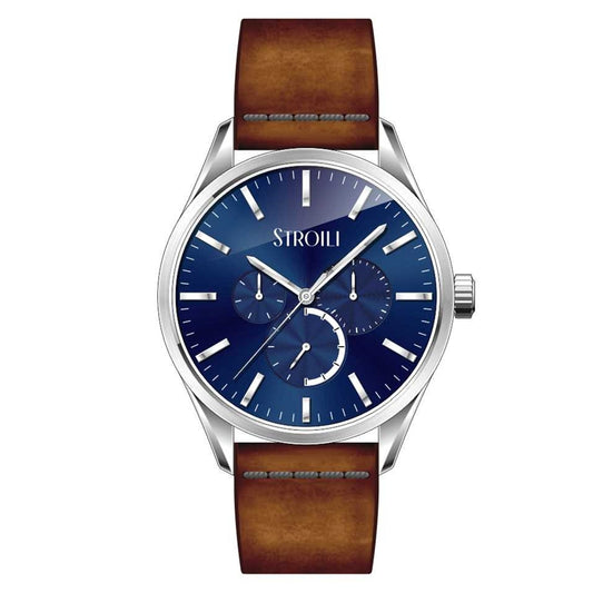 STROILI Mod. 1698369 luxury wristwatch with brown leather strap and blue dial, elegant design for modern fashion enthusiasts
