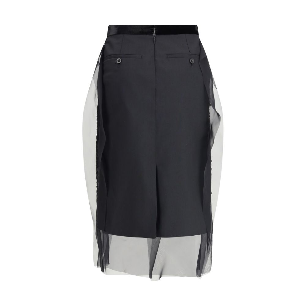 Sacai Black Polyester Midi Skirt