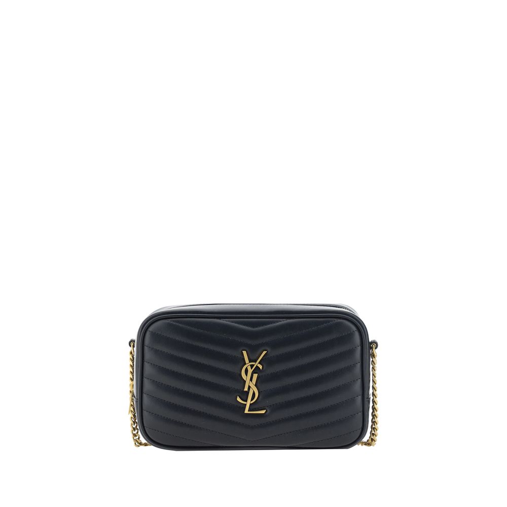 Saint Laurent Black Calf Leather Bos Taurus Shoulder Bag with quilted design and YSL logo.