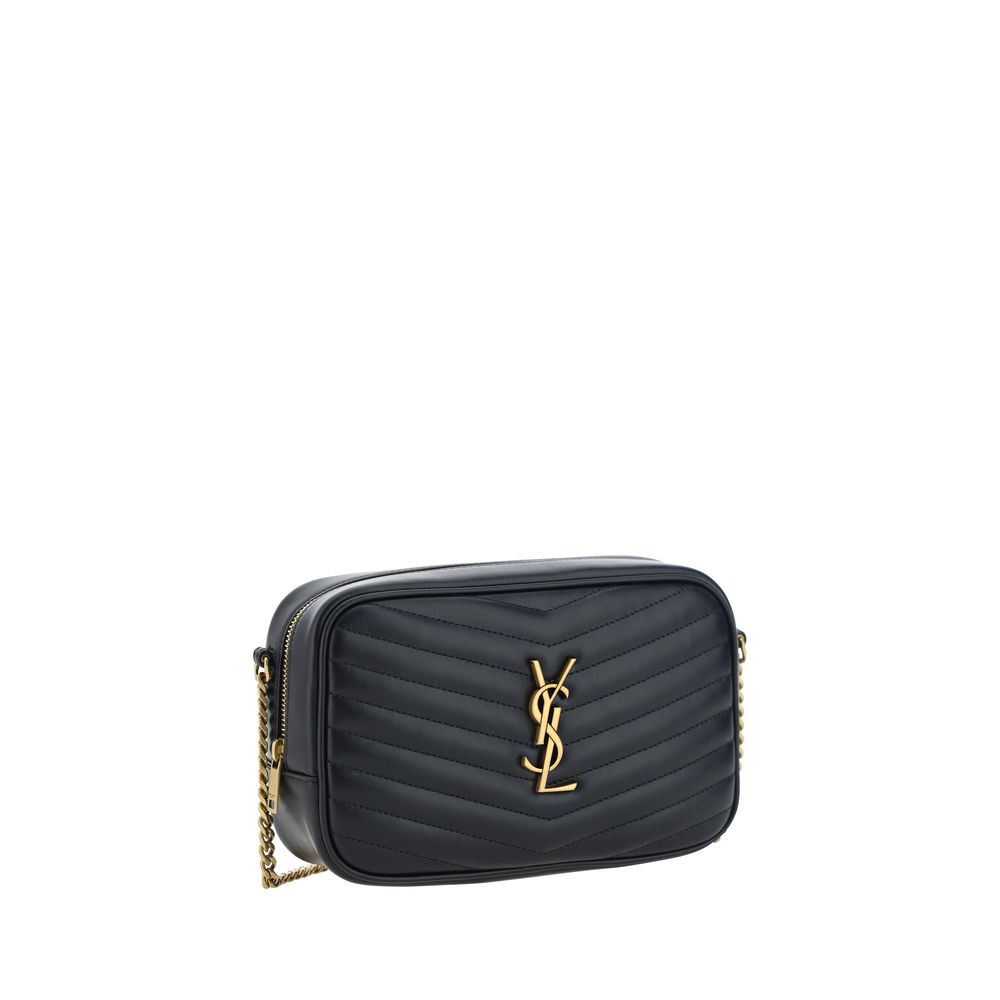 Saint Laurent Black Calf Leather Bos Taurus Shoulder Bag with YSL plaque and chain strap, quilted design