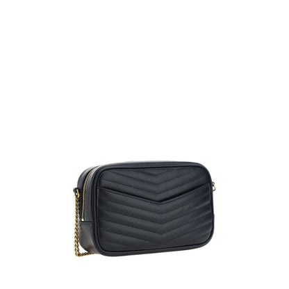 Saint Laurent Black Calf Leather Bos Taurus Shoulder Bag with quilted design and chain strap.