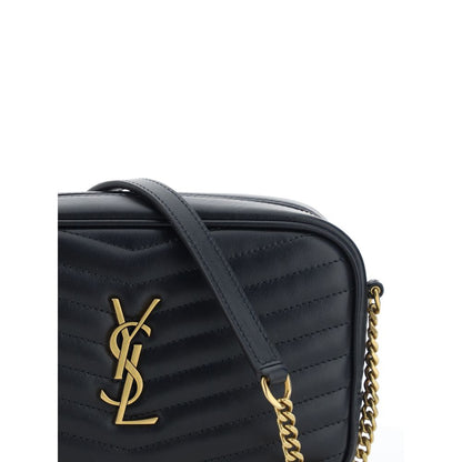 Saint Laurent Black Calf Leather Bos Taurus Shoulder Bag with quilted design and YSL plaque.